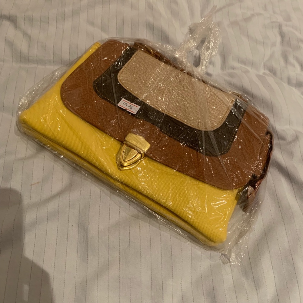 Yellow stylish faux leather crossbody handbag